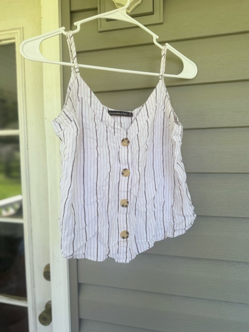 Abercrombie & Fitch White Striped Button-Front Tank